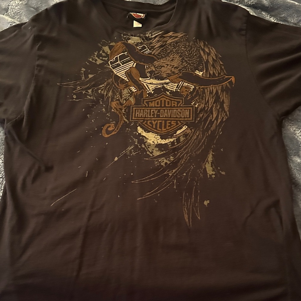 Harley-Davidson Black Short Sleeve Tee with Brown and Gold Eagle Graphic